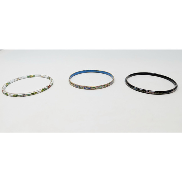 Vintage Cloisonne Bracelet Lot Bangle Enamel Metal Pink Blue Black Purple - Picture 4 of 5